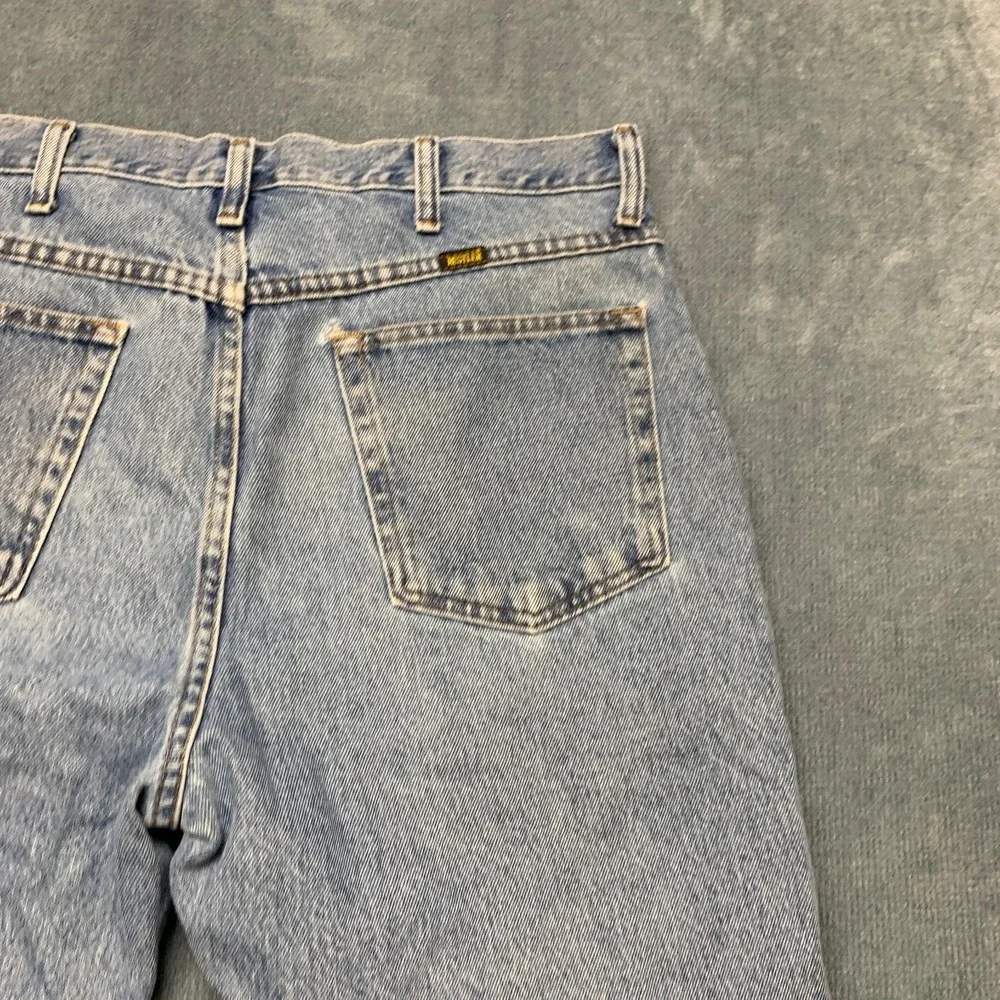 Rustler Bermuda Shorts Mens 34x34 Blue Denim Light Wash Frayed Hem 5 Pockets